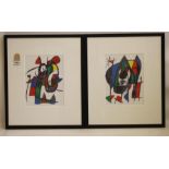 AFTER JOAN MIRO (1893-1933), Abstract Untitled, a pair, lithographs, unsigned, 12 1/4" x 9 1/2",