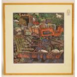 ANTHONY RATCLIFFE (b.1954), "Fairground for Rust", woodcut, limited edition 5/6, signed and