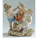 A MEISSEN PORCELAIN FIGURE GROUP, late 19th century, of two putti flanking a rococo  framed portrait