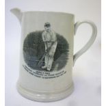 OF YORKSHIRE CRICKETING INTEREST - an earthenware jug, c.1905, of plain tapering cylindrical form