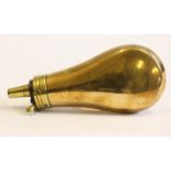 A BRASS PISTOL POWDER FLASK BY SYKES, 19th century, with detachable nozzle, sprung release catch and