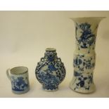 A COLLECTION OF CHINESE PORCELAIN comprising a gu shaped vase painted in underglaze blue with two