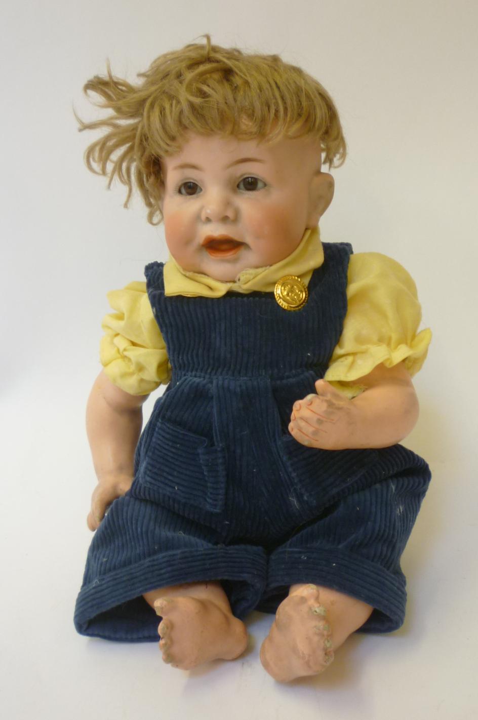 A Kammer & Reinhardt bisque head character boy doll with brown glass sleeping eyes, open mouth, - Image 2 of 3