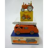 555 Fire Engine with ladder, boxed, G-E, 301 Field Marshall Tractor, box AF, G (2)