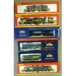 Six diesel locomotives comprising Hornby Class 20, B.R. Class 56, Medite Class 66, Bachmann