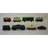 Hornby Dublo goods wagons comprising Horse Box with horse, 4649 Low Sided Wagon with tractor, 4648