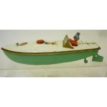 Sutcliffe Boats Noddy's Speedboat, clockwork AF, jointed Noddy figure complete, cream/pale green,