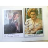 Autographed photographs of George Cole, Norman Wisdom, Mollie Sugden, June Whitfield, Reg Varney,