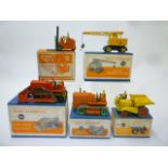 563 Blaw Knox Heavy Tractor, orange, boxed, G, 562 Dumper Truck, boxed, F, 14c Coventry Climax