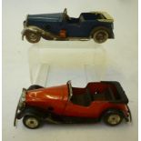 A Minic Learner Car (pre-war) blue Sports Tourer, clockwork, wooden seats, 4 3/4" long, and