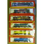 Six Hornby diesel and electric locomotives comprising B.R. Class 86, Virgin Class 86, Network Rail