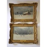 NIELS HANS CHRISTIANSEN R.A.C. (1850-1922), Snowscenes with Figures, a pair, oil on board, signed,