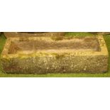 A SANDSTONE TROUGH of well cut narrow oblong form, 36" x 14 3/4" x 8" (Illustrated)