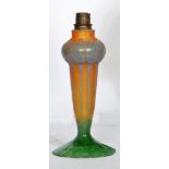 A VERRIERE SCHNEIDER GLASS ELECTRIC TABLE LAMP BASE, c.1930's, the flared cylindrical amber stem