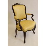 A GEORGIAN MAHOGANY OPEN ARMCHAIR, 18th century, possibly Irish, in the French taste, upholstered in