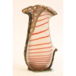 AN ART GLASS VASE, second half 20th century, the red stripe frosted clear body of flattened and