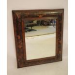 A WILLIAM & MARY LABURNUM OYSTER VENEERED AND FLORAL MARQUETRY CUSHION FRAMED WALL MIRROR, the later