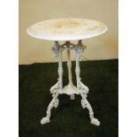 A VICTORIAN CAST IRON PUB TABLE of circular form, the moulded edged top inset with white marble,