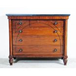 A GEORGE IV MAHOGANY CHEST, the slate top over plain frieze on turned end column supports, the