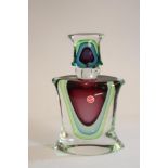 A MURANO GLASS LARGE PERFUME BOTTLE AND STOPPER, mid 20th century, of waisted eliptical form with