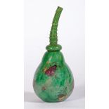 A DAUM MARQUETERIE-DE-VERRE GLASS SCENT BOTTLE AND STOPPER, c.1900, of gourd form, the stalk stopper