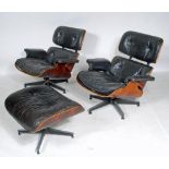A MATCHED PAIR OF SWIVEL LOUNGE CHAIRS by Charles & Ray Eames for Herman Miller, No.670, in black
