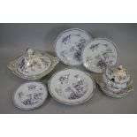 AN ISAAC WILSON MIDDLESBROUGH POTTERY PART DINNER SERVICE, c.1860, printed in underglaze lilac