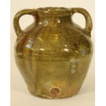 AN ENGLISH EARTHENWARE CIDER FLAGON, possibly West Country, c.1800, of ovoid form with two applied