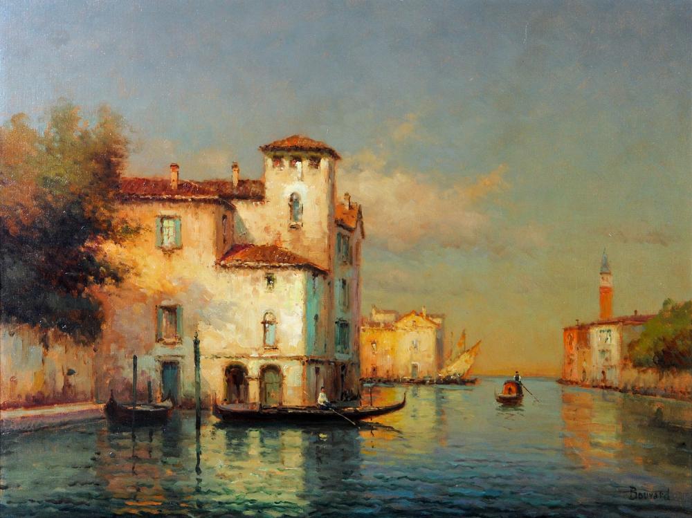 ANTOINE BOUVARD (French 1870-1955), Venetian Canal Scene, oil on canvas, signed, 19 1/2" x 25 1/ - Image 2 of 8