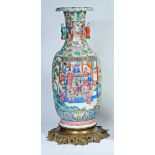 A CANTONESE PORCELAIN VASE, 19th century, of rounded cylindrical form, the waisted neck with