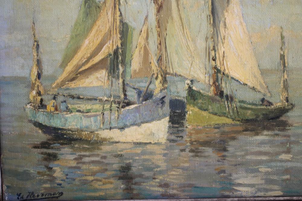 EDGARD HEIRMAN (Belgian b.1919), Fishing Boats off Concarneau, oil on canvas, signed, artist's label - Image 4 of 10