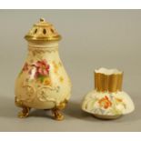 A ROYAL WORCESTER CHINA POT POURRI VASE AND COVER, 1907, of baluster form with bead moulded rim