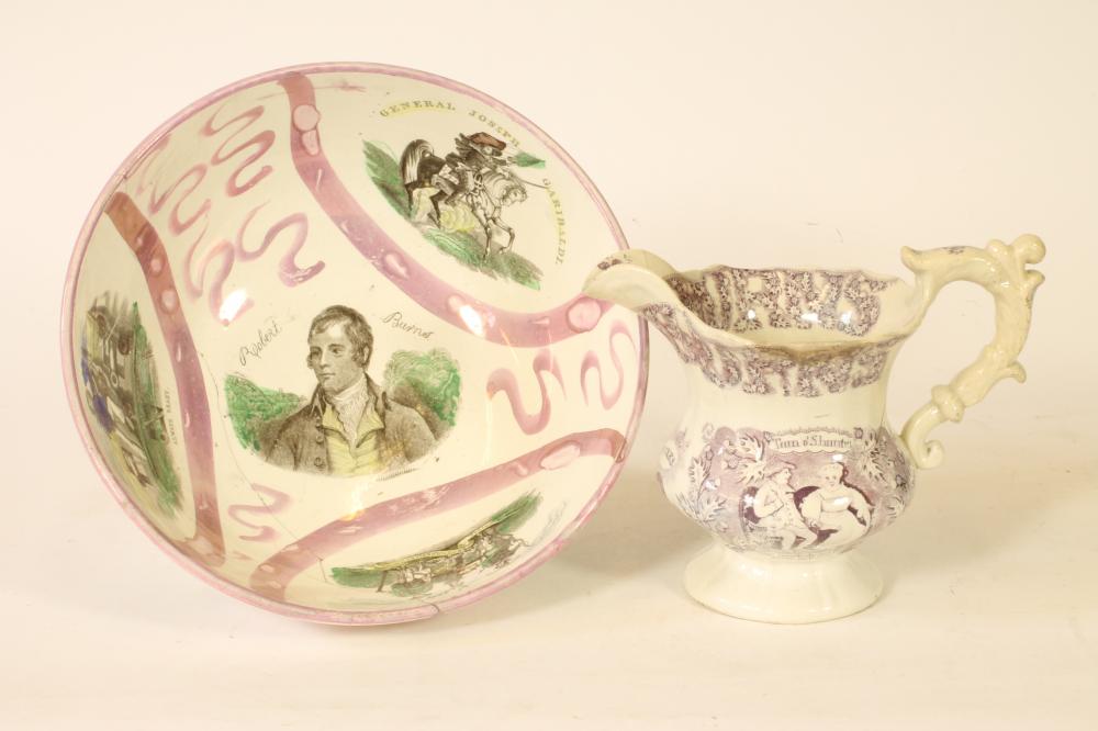 A MOORE & CO. EARTHENWARE BOWL, c.1865, centrally printed with a bust portrait of Robert Burns,