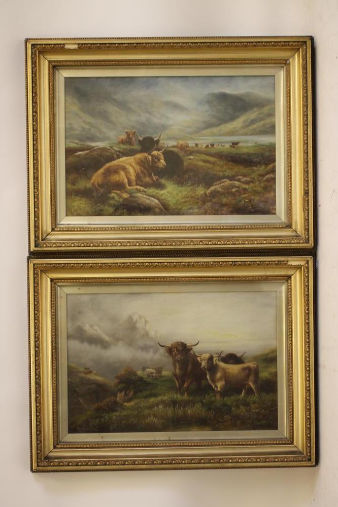 WILLIAM J CRAMPTON (1855-1935), Highland Cattle on the Banks of Lough Katrina and at Lough Awe, a