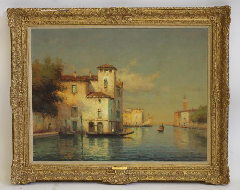 ANTOINE BOUVARD (French 1870-1955), Venetian Canal Scene, oil on canvas, signed, 19 1/2" x 25 1/ - Image 4 of 8