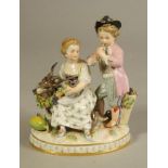 A MEISSEN PORCELAIN FIGURE GROUP, late 19th century, similar to the previous lot, the boy wearing