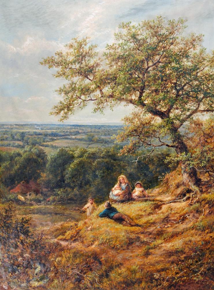 JAMES EDWIN MEADOWS (1828-1888), A Family Resting near Arundel, Sussex, oil on canvas, signed and - Image 2 of 12