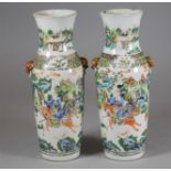 A PAIR OF CHINESE PORCELAIN VASES, 19th century, of slightly flared cylindrical form with waisted