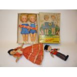 Poppet and Pickle, the Pedigree Twins, two plastic dolls in original box and packing, 12" high, a