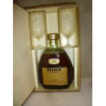 One bottle Hine Antique Cognac, 70o proof, presentation box with two glasses