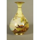 A ROYAL WORCESTER "HADLEY WARE" VASE, 1905, of onion form painted in polychrome enamels with a brace