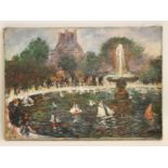 ANTOINE FERRACCI (French 1890-1984), Municipal Garden Scene with Pond Yachts in a Fountain, oil on