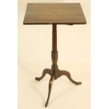 A GEORGE III MAHOGANY WINE TABLE, 18th century, the tip up lozenge shaped top with stringing and