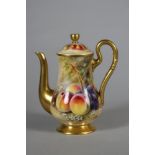 A ROYAL WORCESTER CHINA COFFEE POT AND COVER, 1919, of baluster form with high loop handle,