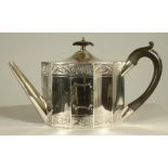 A LATE GEORGE III SILVER TEAPOT, maker Henry Chawner, London 1792, of fluted eliptical form, the