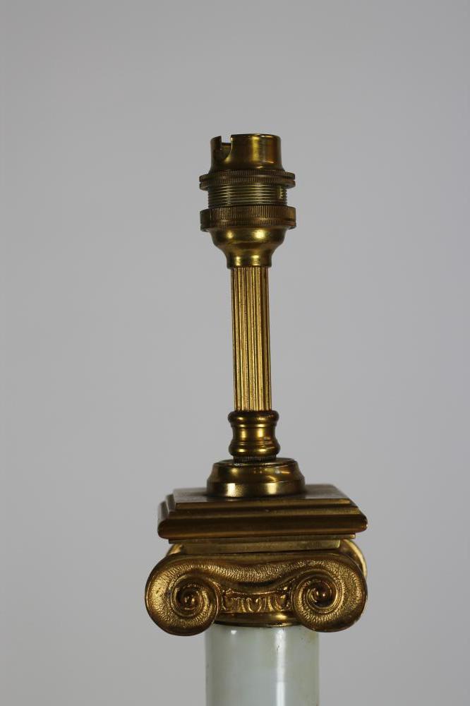 A REGENCY STYLE ELECTRIC TABLE LAMP BASE, the opalescent glass Ionic column with gilt brass capital, - Image 2 of 4