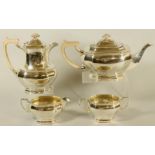 A THREE PIECE SILVER TEA SERVICE, maker Charles Bradbury, Sheffield 1972, of canted oblong form,