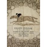 HORSE RACING INTEREST - a cream silk scarf centrally printed in brown with the race-horse "Grand