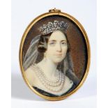 CONTINENTAL SCHOOL (Late 19th Century), A Noble Woman wearing a Tiara, oval on ivory, signed with