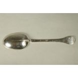 A QUEEN ANN SILVER SPOON, maker's mark indistinct, possibly IC over *, London c.1710, with  oval